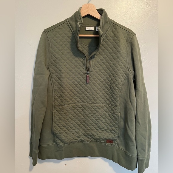 L.L Bean Women's Olive Green Quilted Quarter-Zip Pullover - Picture 4 of 12
